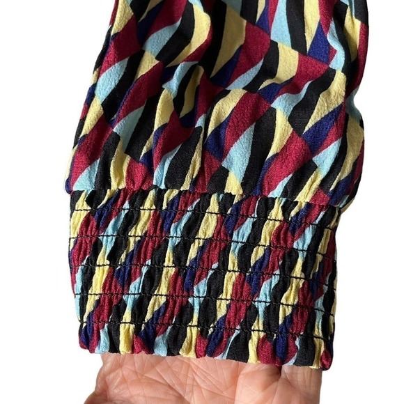 Zara Size S Sussy Shirt Dress Geo Print Maxi Bow at Neck Shift 100% Rayon NEW - Picture 9 of 14